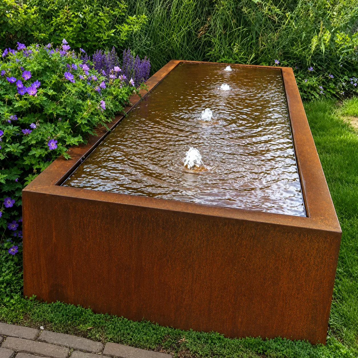 Fuente rectangular con cuatro borbotones