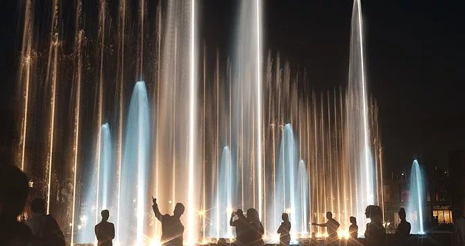 Fuente vertical con chorros iluminados LED